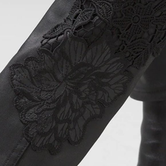 WHBM NWT $150 High-Rise Coated Denim & Lace Slim Jeans Black - Picture 8 of 9